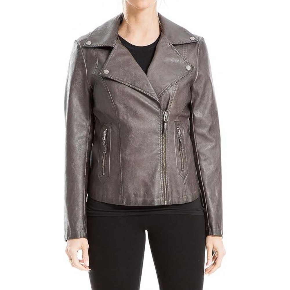 XL NWT MAX STUDIO women's chocolate brown faux/vegan‎ leather moto size XL dark